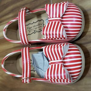 Pipperdoodles  red and white stripped bow shoes toddler size 7